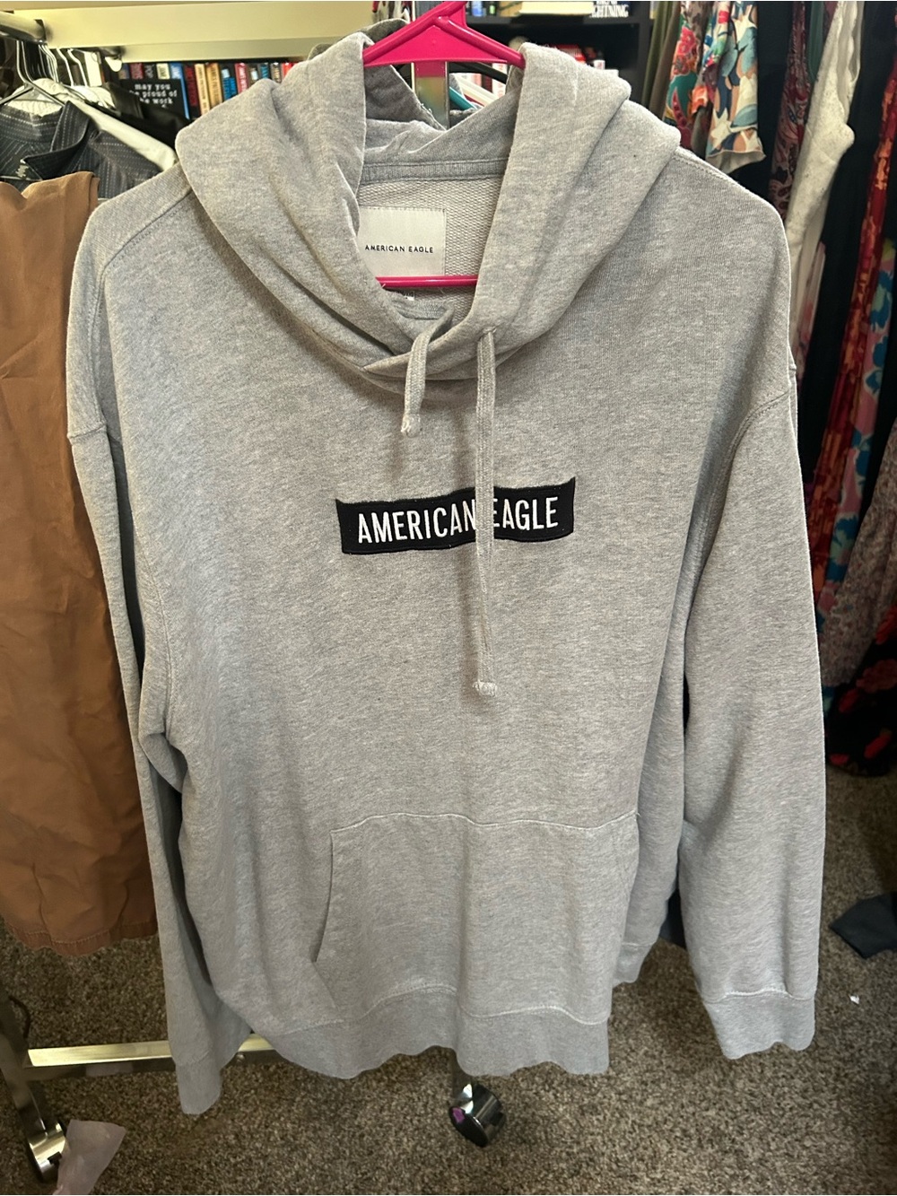 American Eagle Outfitters Gray Crewneck Logo Hoodie Sweater